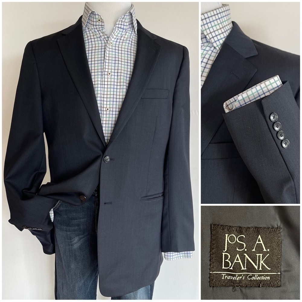 Jos A Bank Mens Sport Coat Blazer 44L Wool Jacket